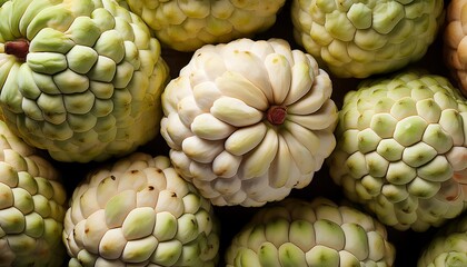 Fototapeta premium Flat Lay Top View of Bright Ripe Fragrant White Sugar apple Fruit as Background
