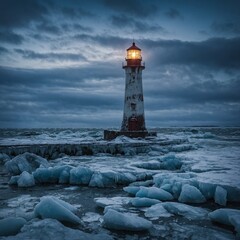Leonardo_Kino_XL_A_frozen_lighthouse_on_a_cool_icy_shore_0