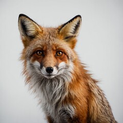 Fototapeta premium A mischievous fox with a sly expression on a white background.