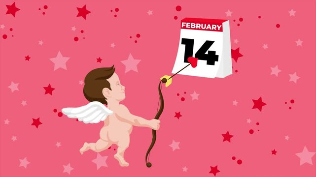 february 14th valentine's day, cupid with his bow and arrows of love animation 4k