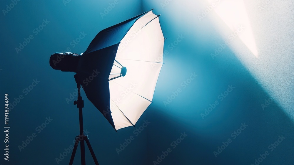 Poster studio lighting setup with softbox.