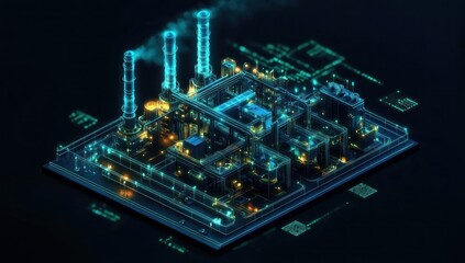 Obraz premium Cyberpunk Industrial Complex: A Digital Factory