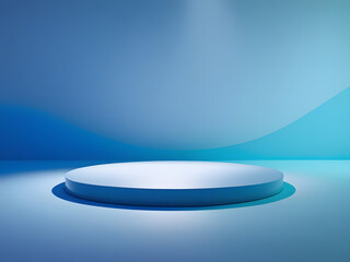 empty circular product presentation stage podium isolated on blue background