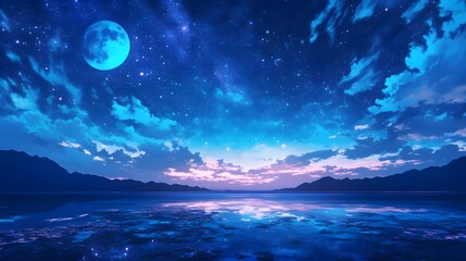 A vivid summer night sky with cosmic elements, anime style