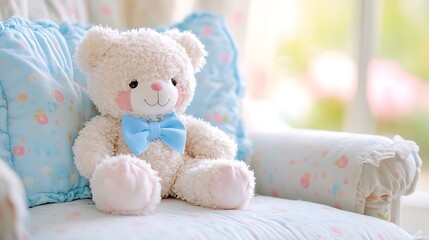 Adorable Fluffy Teddy Bear Sitting on a Chair