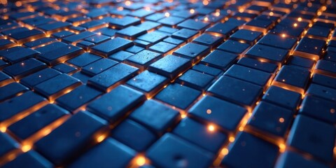 Obraz premium Illuminated Grid Abstract Pattern of Glowing Blue Blocks Forming a Complex Network