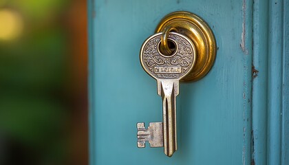 Antique Key in Teal Door