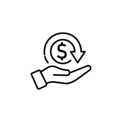 Cash Back icon with dollar sign. Cash back rebate, Money Return, thin line vector icon. Vector editable stroke illustration.