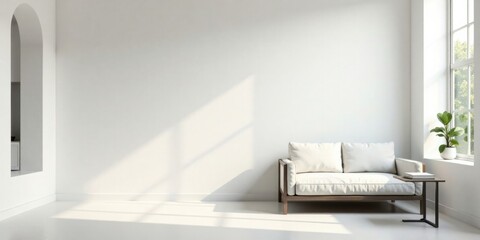 Modern Minimalist Living Room Interior Design with Simple White Sofa and Side Table