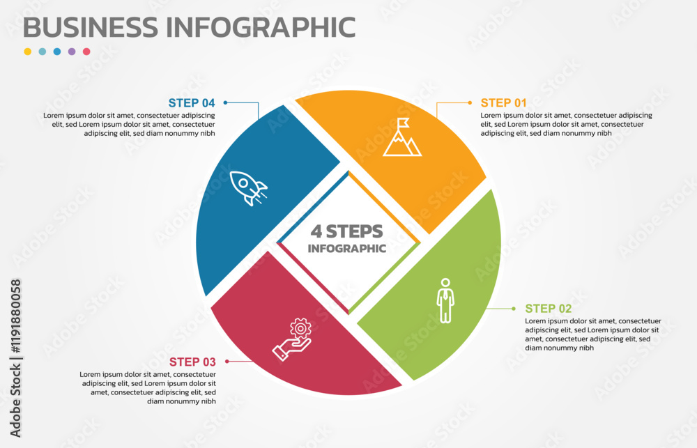 Aufkleber Visual data presentation. Cycle diagram with 4 options. Pie Chart Circle infographic template with 4 steps, options, parts, segments. Business concept. Editable pie chart with sectors.