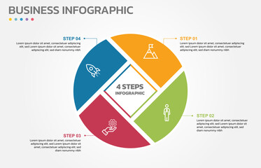 Visual data presentation. Cycle diagram with 4 options. Pie Chart Circle infographic template with 4 steps, options, parts, segments. Business concept. Editable pie chart with sectors.