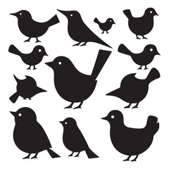 Set of black bird vector icon silhouettes colection