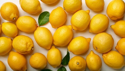 Flat Lay Top View of Bright Ripe Fragrant Yellow Lemon Fruit as Background