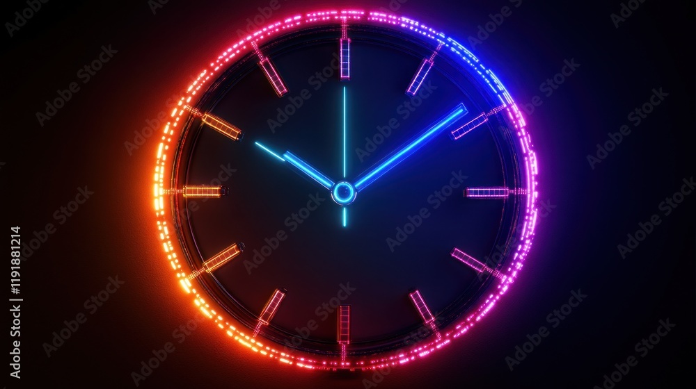 Poster neon clock showing the time.