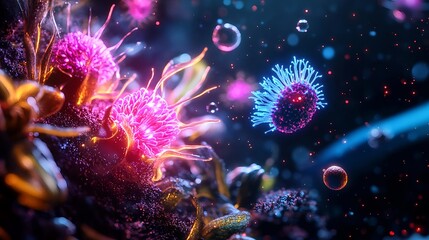 neon viruses & cells microscopic art - abstract & surreal