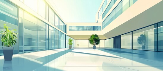 Sunlit modern building atrium with plants.