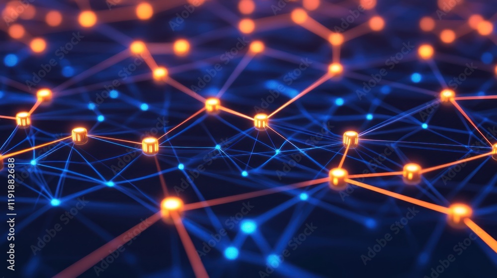 Poster abstract network connection glowing nodes.