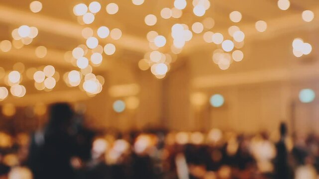 Business office Blurred background meeting room light bokeh education event in company. Blurry abstract background of conference room. Blur background office modern lobby urban decor empty room