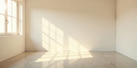 Fototapeta premium Empty Room with Sunlight Streaming Through Window, Illuminating Beige Walls and Floor