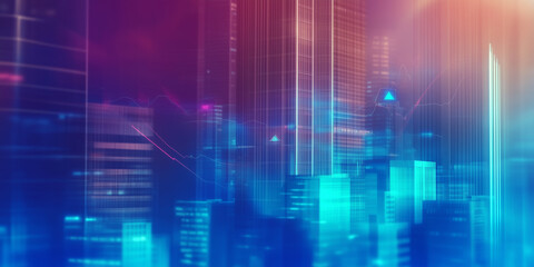 Fototapeta premium Iridescent futuristic technology business cityscape