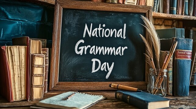 A Blackboard with "National Grammar Day" Written in Chalk