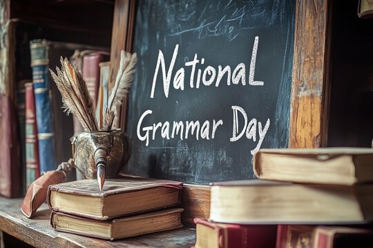 A Blackboard with "National Grammar Day" Written in Chalk