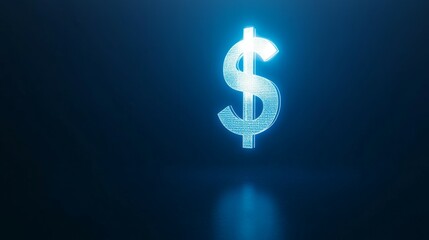 Obraz premium Glowing digital dollar sign on dark blue background. Financial technology concept.