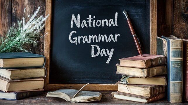 A Blackboard with "National Grammar Day" Written in Chalk