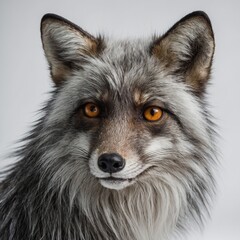 Naklejka premium A silver fox with glossy fur on a white background.