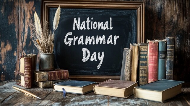 A Blackboard with "National Grammar Day" Written in Chalk