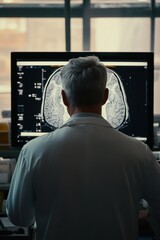 Doctor Reviewing Brain Scan on Computer