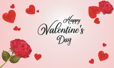 Happy Valentine's Day Background with Roses and Red Hearts - Romantic Celebration Design, Happy Valentine's Day card, Roses and hearts design, Valentine's Day greeting card