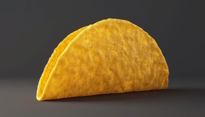 A single, crispy, golden taco shell isolated on a gray background.