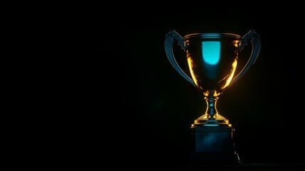 Golden trophy in dramatic lighting.  A symbol of victory and achievement.