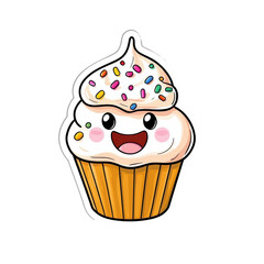 Cute Cartoon Frosted Cupcake Sticker Design