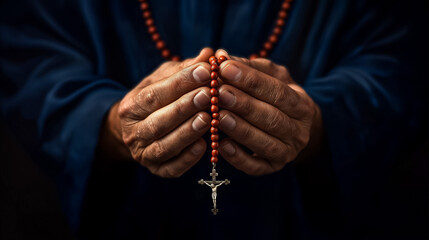 Hands Clasped in Prayer with Rosary Close-Up