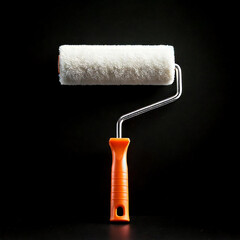 Obraz premium A paint roller isolated on a black background. With an orange handle.