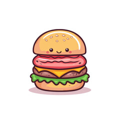 Cute Chibi Burger Illustration in Bright Colors