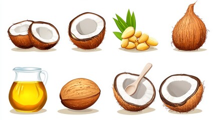 49.Versatile Almond, Coconut, Corn Oil Vector Icons