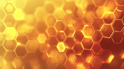 108.An artistic depiction of a honeycomb pattern, with overlapping hexagons in warm golden hues and soft gradients, creating a vibrant cartoon-like aesthetic.