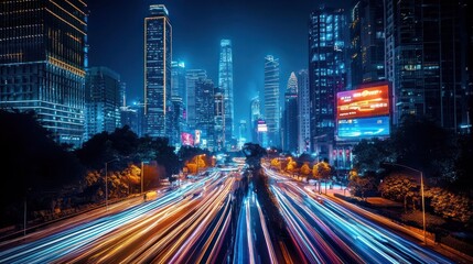 Obraz premium Night Cityscape: Vibrant Urban Metropolis at Night