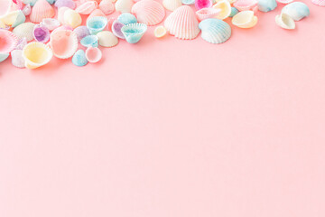 貝　貝殻　夏　パステルカラー　ピンク　背景　フレーム　素材　壁紙　かわいい