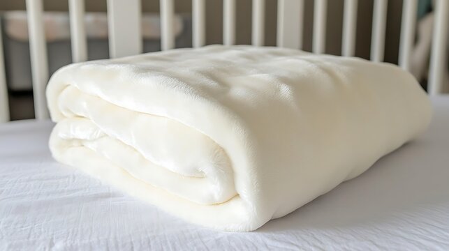 Soft Cream-Colored Plush Baby Blanket Folded on Crib