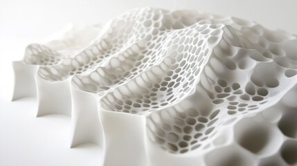 111.A geometric mesh of interlocking hexagons forming a seamless honeycomb grid, with subtle shading to create depth and texture on a white canvas.