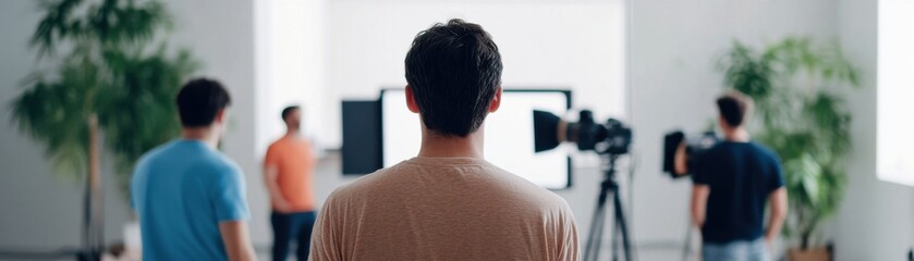 A creative team collaborating on a video production project.