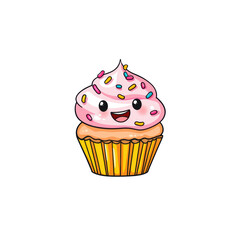 Cute Minimalist Cupcake with Sprinkles and Smiling Face