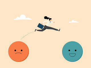 Business women have a good attitude towards work or change their attitude from negative to positive