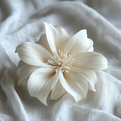 Fototapeta premium White Petal Flower on Fabric Surface