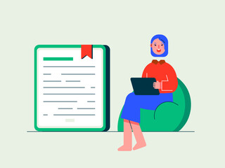 Student studying online. Homeschooling illustrations. Flat vector illustrations