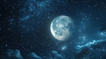Obraz premium Majestic Night Sky with a Brilliant Moon and Glimmering Stars